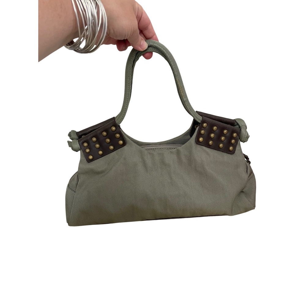 SR Squared by Sondra Roberts Sage Green Ribbed Studded Rope Handle Shoulder Bag